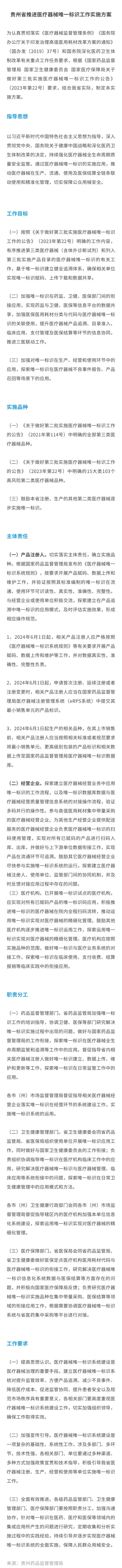 貴州省藥監(jiān)局發(fā)布推進(jìn)醫(yī)療器械唯一標(biāo)識工作實施方案的通知
